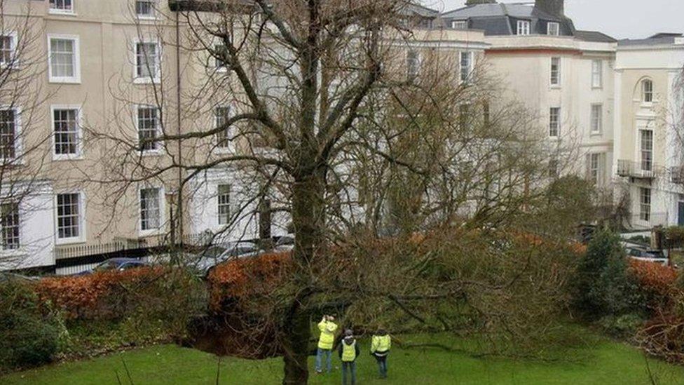 Council workers at the Canynge Square sinkhole