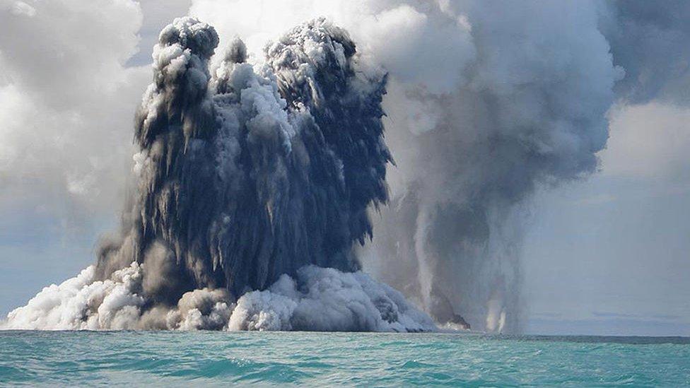 There is lots of volcanic activity in the Pacific Ocean. This undersea volcano erupted off the coast of Tonga on 18 March 2009, sending plumes of steam, ash and smoke up to 100 metres into the air. This volcano is one of around 36 undersea volcanoes clustered in the area