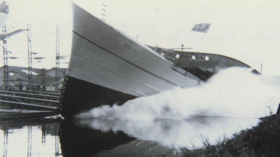 Launch of Vera at the Grovehill shipyard, 1940s