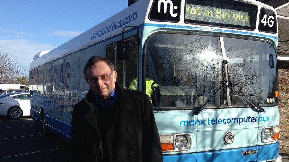 Alex Townsend standing in front of the computer bus