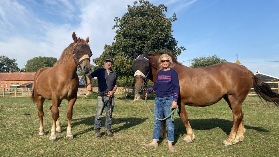 Steve Swan and Fiona Siddell with horses Ruby and Hope