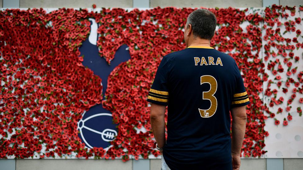 A fan admires poppies outside the Tottenham Hotspur ground in White Hart Lane