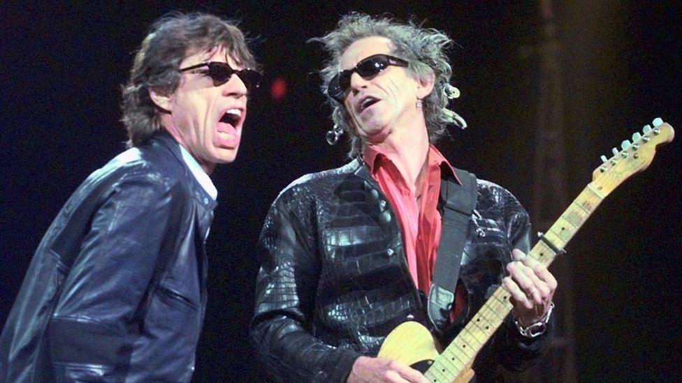 Mick Jagger, Keith Richards on stage