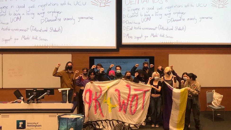 Students occupying a university building in Nottingham