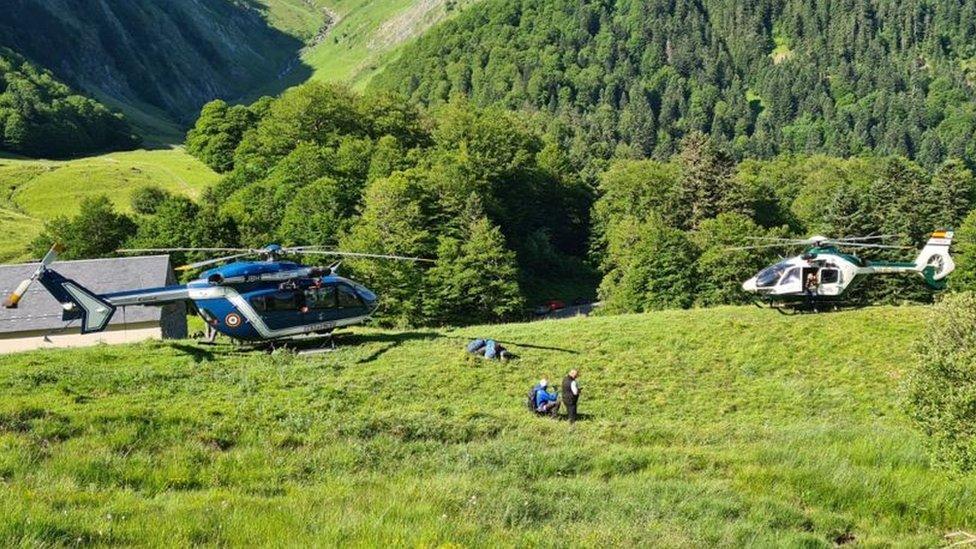 Two helicopters parked up