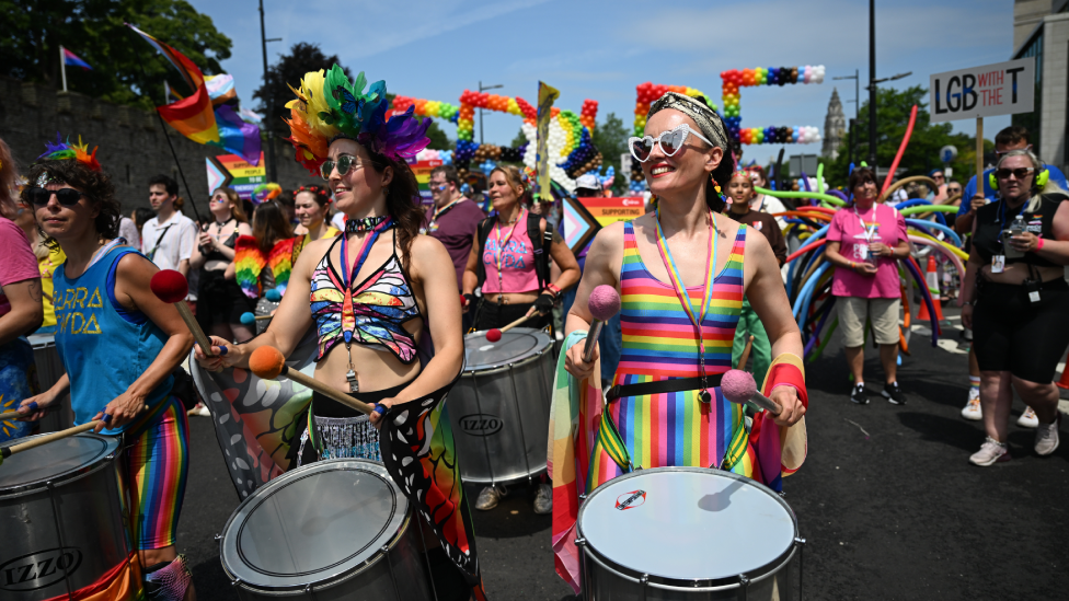 People drumming at Pride Cymru