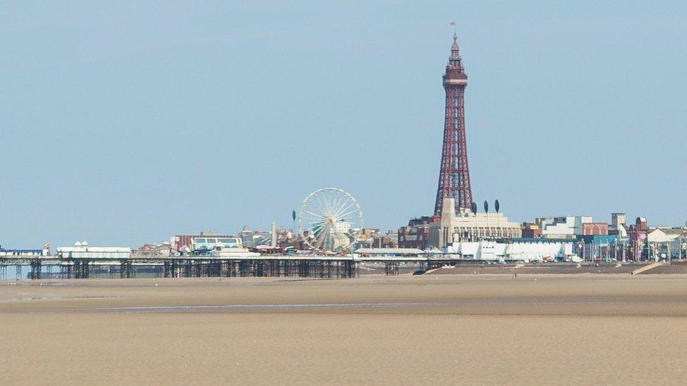 Beach at Blackpool with tower behind