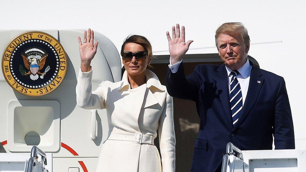 Donald Trump and Melania Trump leave Air Force One at Shannon Airport