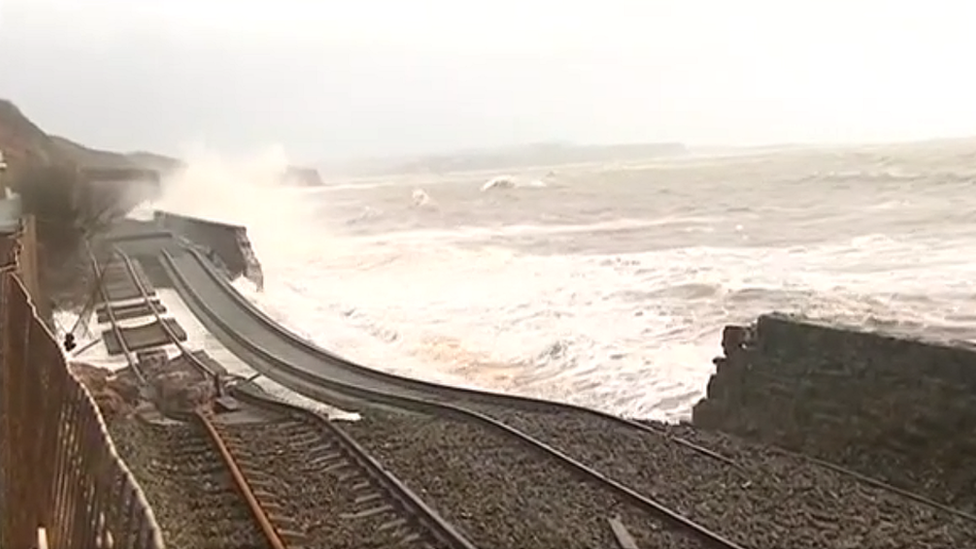 Dawlish rail line after sea damage