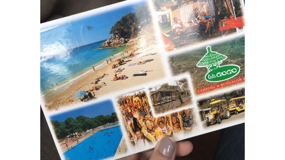 A postcard depicting scenes from a beach resort in Spain