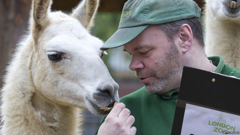 A blonde puckers up for the camera at London zoo