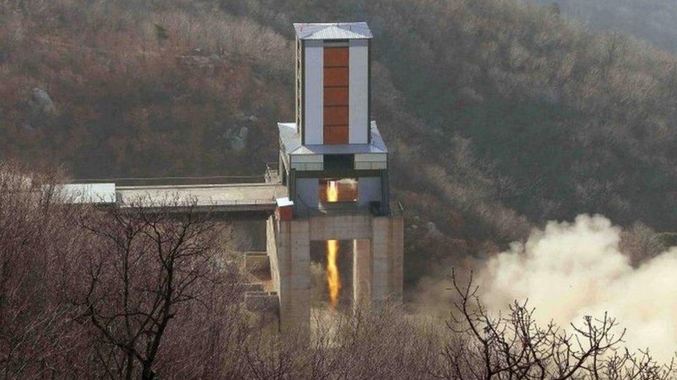 North Korea tests what it says is a new engine for a long range missile, 9 April 2016