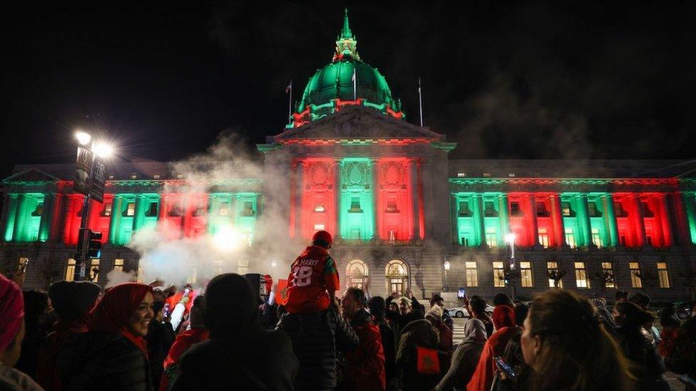 Moroccan fans celebrating in San Francisco