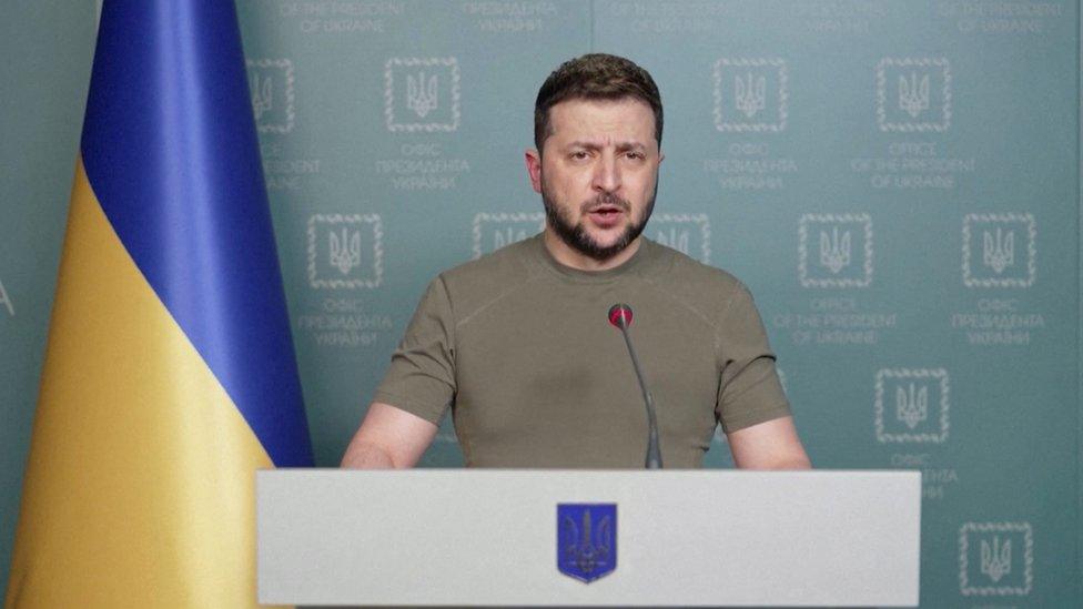 President Zelensky speaking during a video address