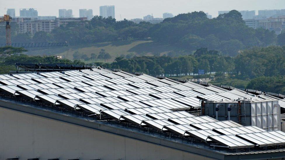 Solar panels on rooftops