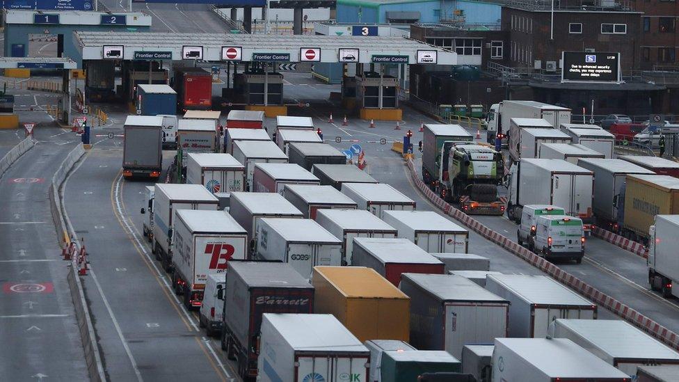 Lorries queuing at Dover