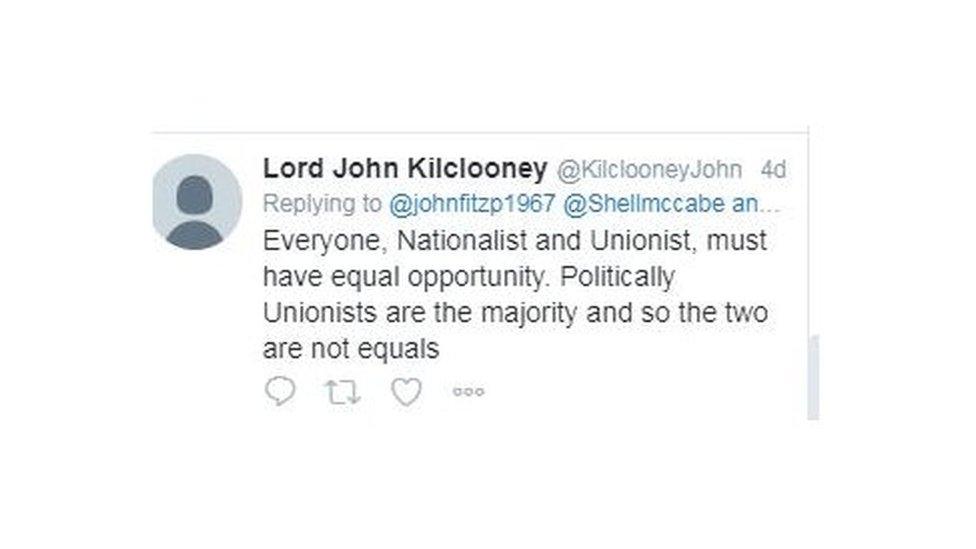 Lord Kilclooney's tweet at the weekend