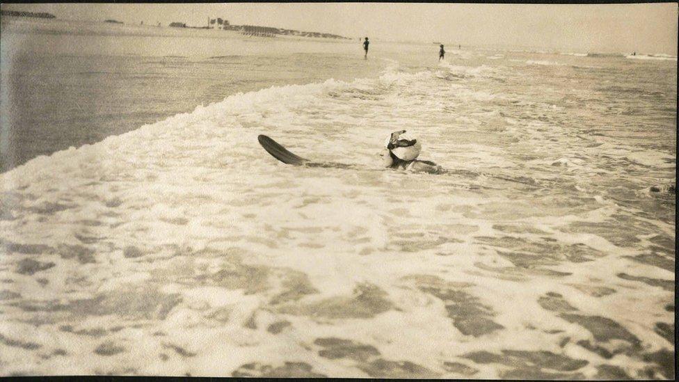 Agatha Christie surfing in South Africa