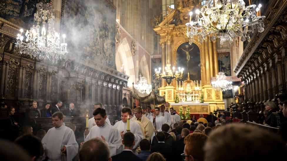 The celebrations of the Holy Thursday mass in Wawel Royal Cathedral, in Krakow