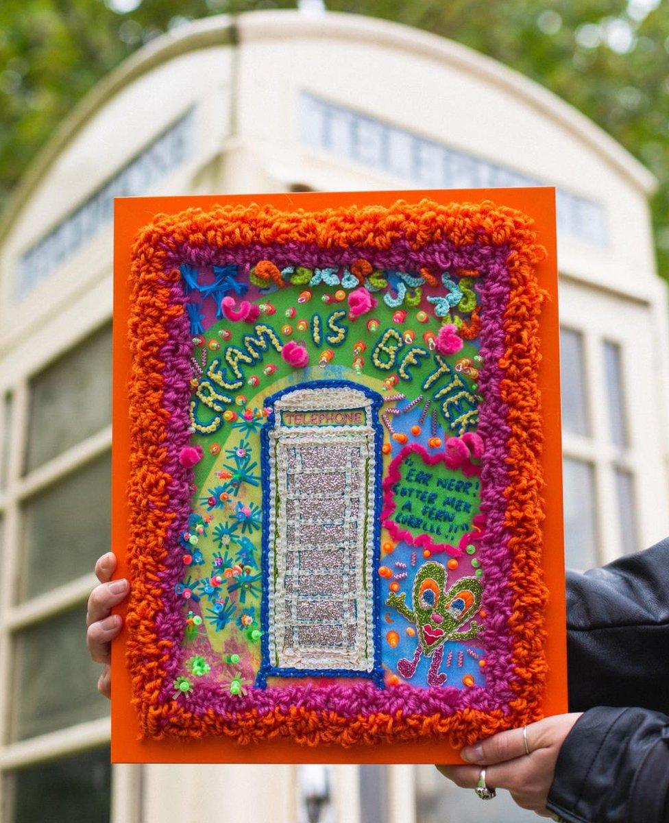 Embroidery of Hull's cream-coloured phone box