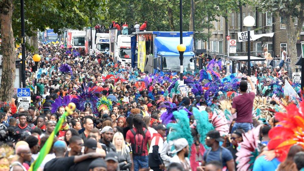 Crowds during the Notting Hill Carnival in west London.