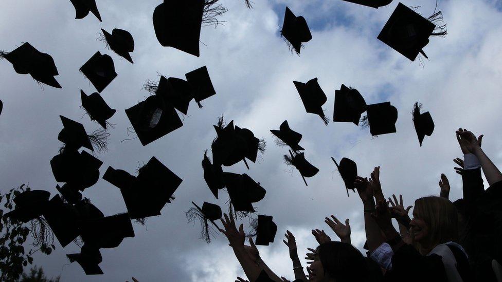 mortarboards in the air