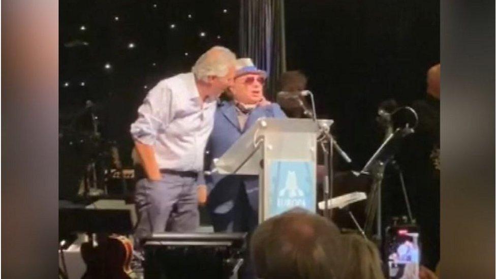 Van Morrison and Ian Paisley on stage