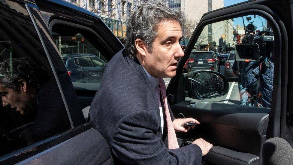 A photo of Michael Cohen arriving outside the New York Courthouse on 15 March