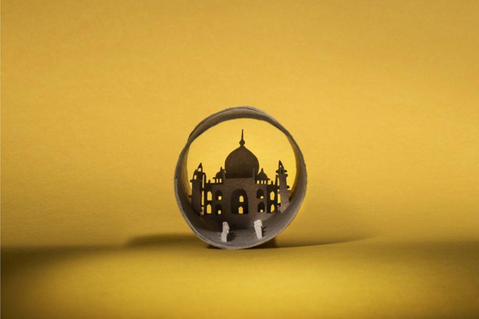 Agra, India depicted inside a toilet roll