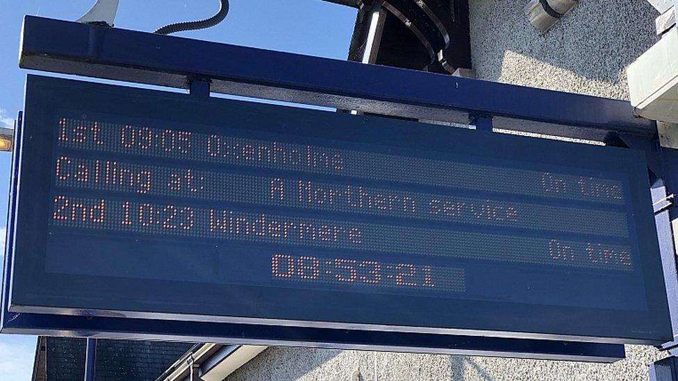 Train information sign at Kendal station