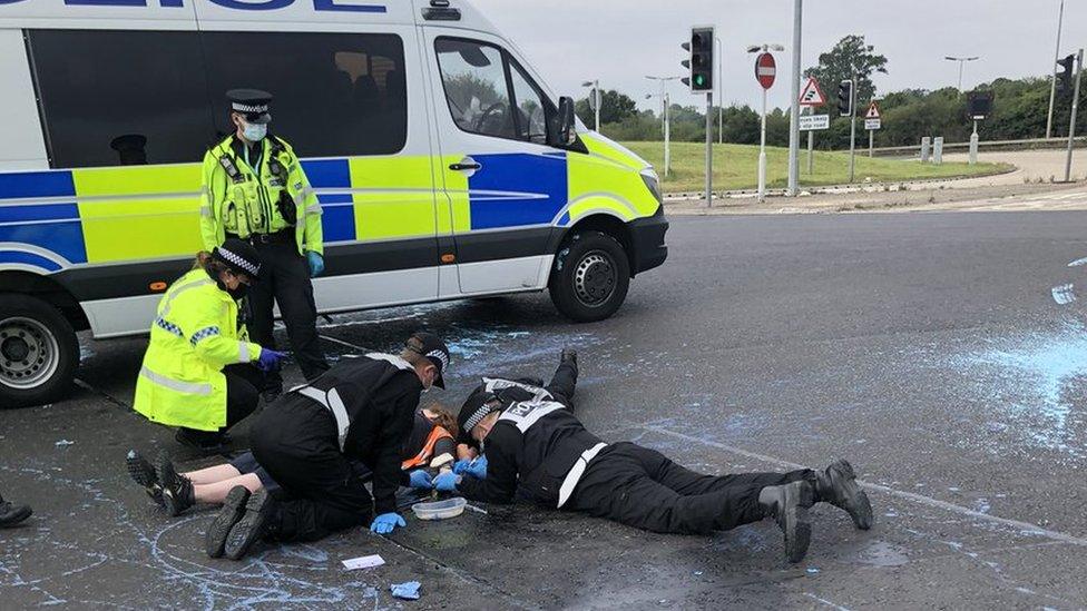 Insulate Britain protestor at the A1M