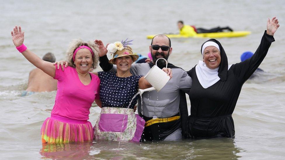 Gosport swimmers in fancy dress on New Year's Day