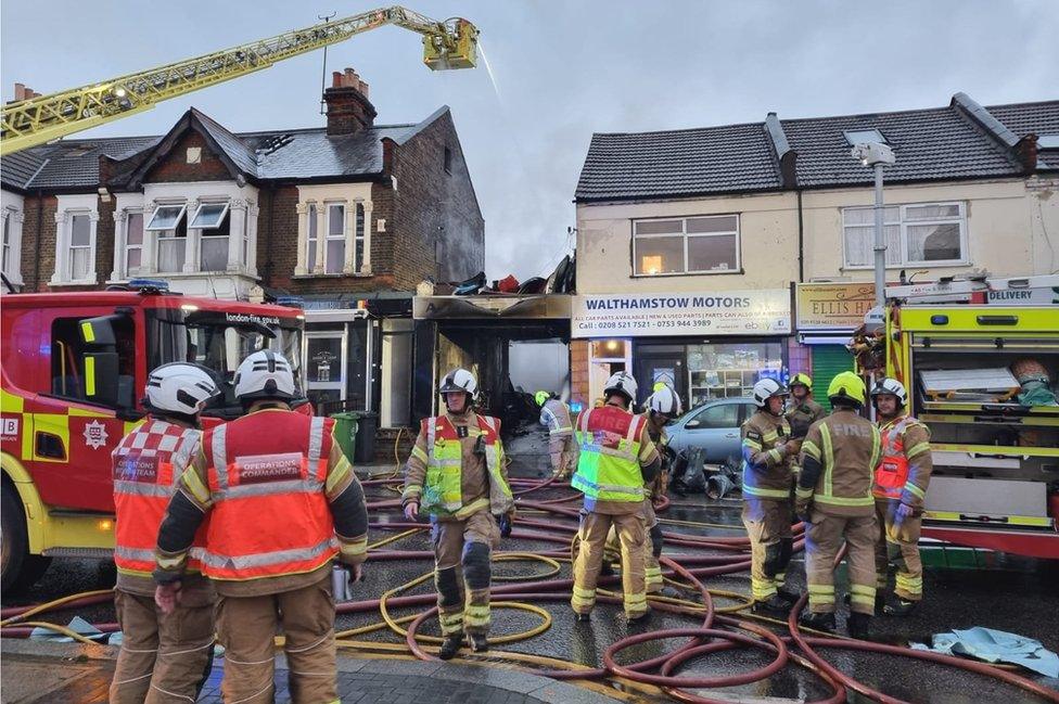 car workshop on fire