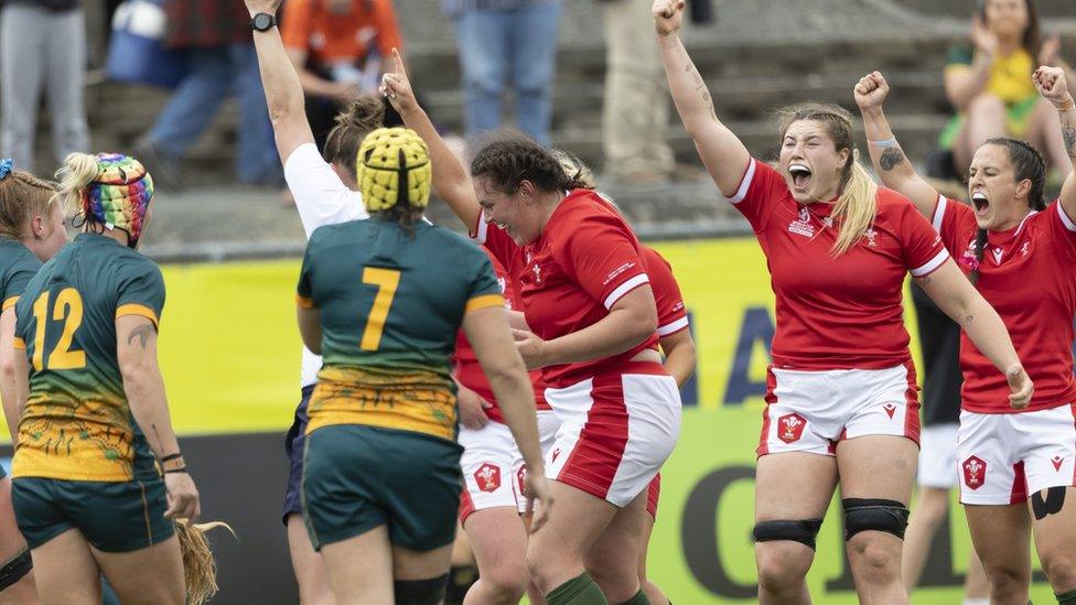 Wales celebrate try