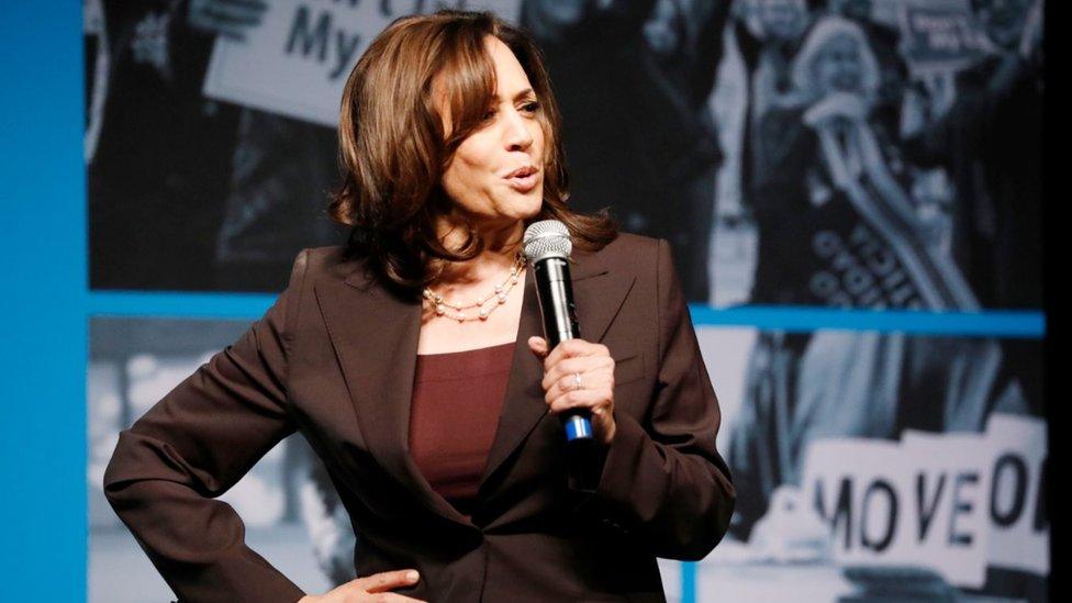 Kamala Harris speaks onstage at the MoveOn Big Ideas Forum at The Warfield Theatre on June 01, 2019 in San Francisco, California.