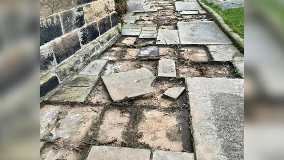 Destroyed church paving