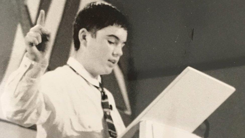 Steffan Lewis addresses the 1997 Plaid Cymru conference in Aberystwyth as a schoolboy