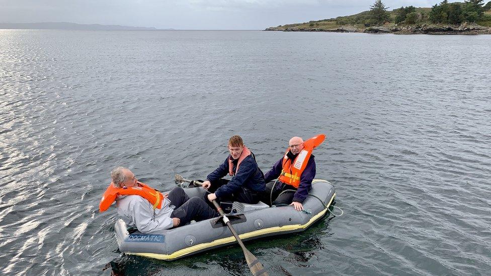 Mr Chatterton landing on Soay from Isle of Skye