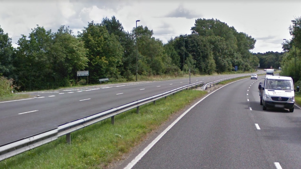 The A322 at Lightwater at the junction with Blackstroud Lane.