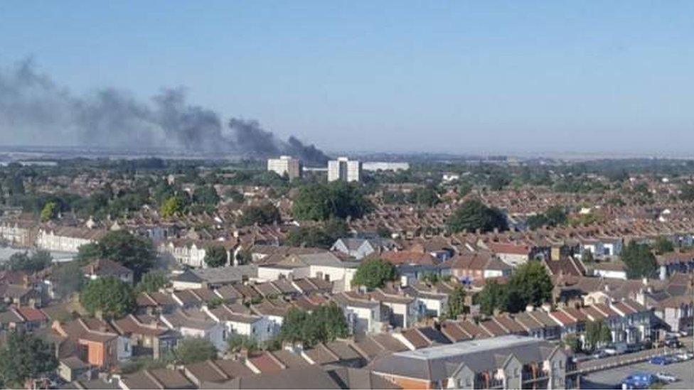 The plume of smoke coming from the fire at Cecil Jones School in Southend