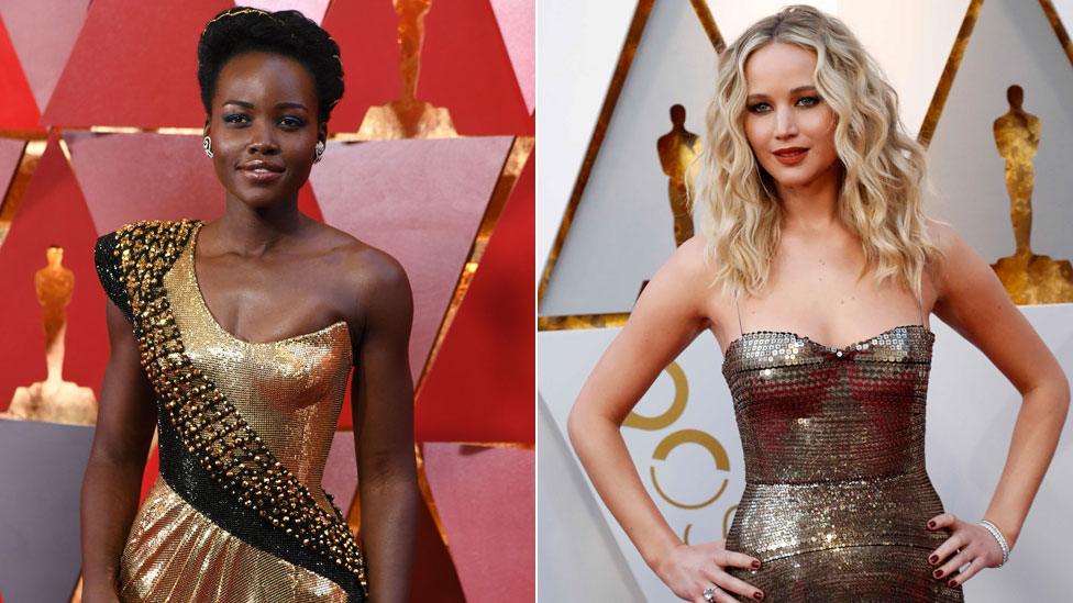 Lupita Nyong'o and Jennifer Lawrence