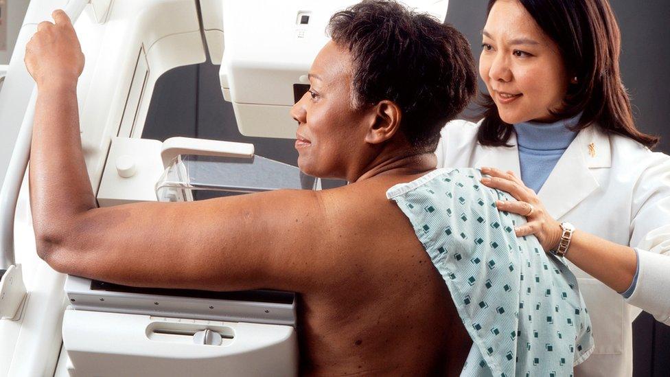 Woman having a mammogram