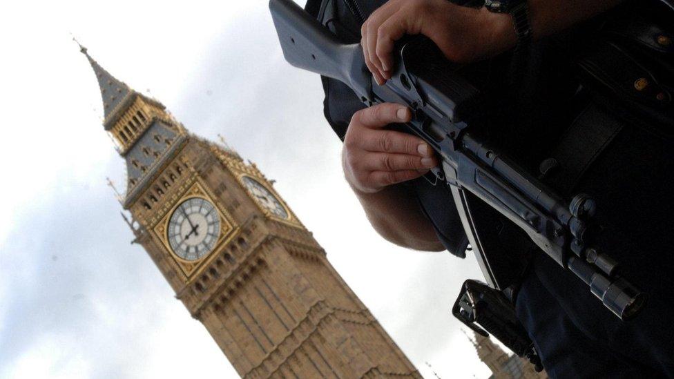 Armed police outside Houses of Parliament