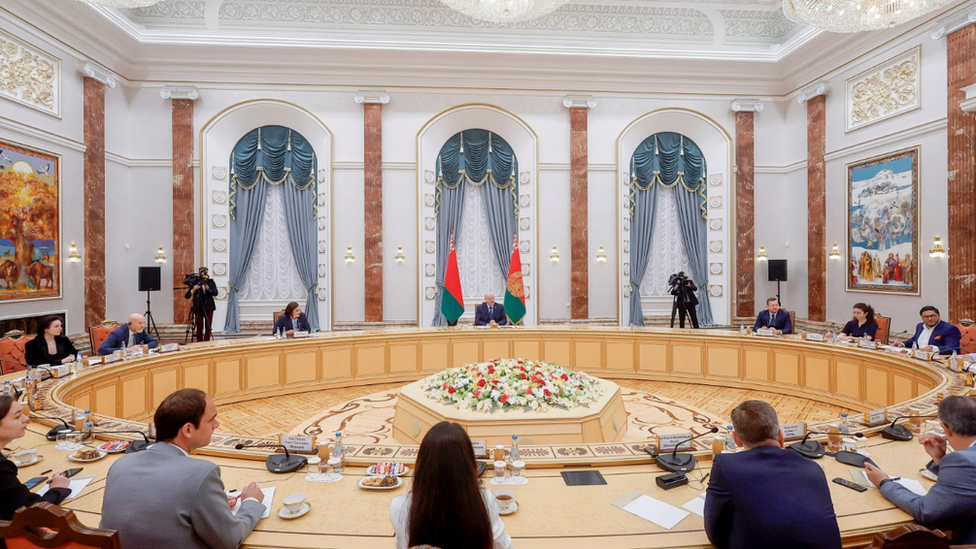 Belarusian leader Alexander Lukashenko spoke at a press conference in Minsk