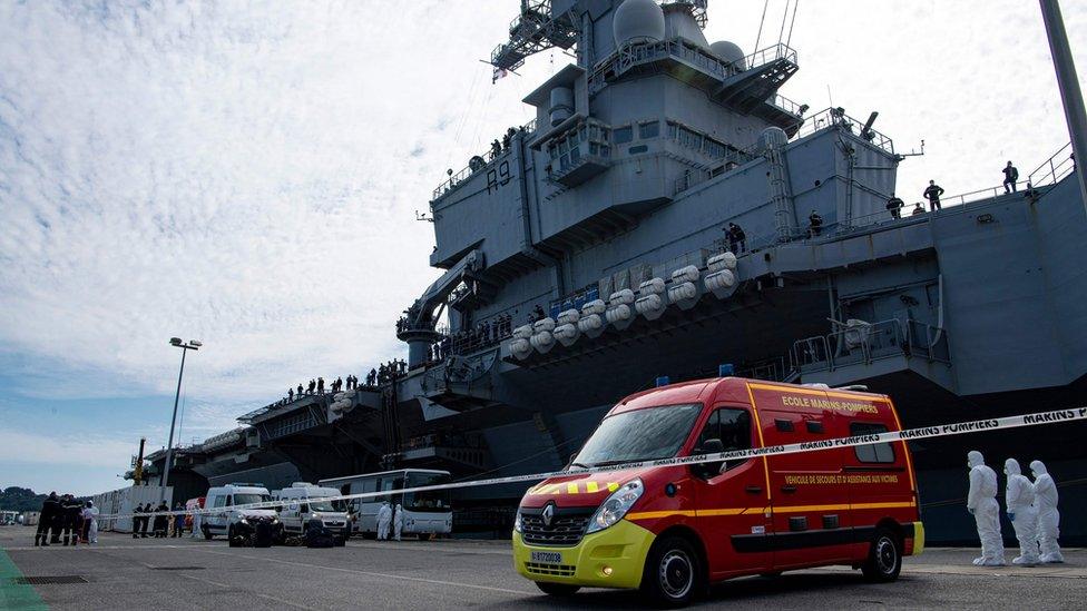 French aircraft carrier Charles de Gaulle in Toulon, 12 Apr 20