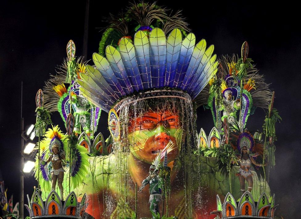 Members of Unidos de Vila Isabel Samba School perform during the parade at 2019 Brazilian Carnival at Sapucai Sambadrome on March 04, 2019 in Rio de Janeiro, Brazil