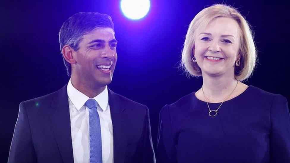 Rishi Sunak and Liz Truss at a leadership debate in 2022