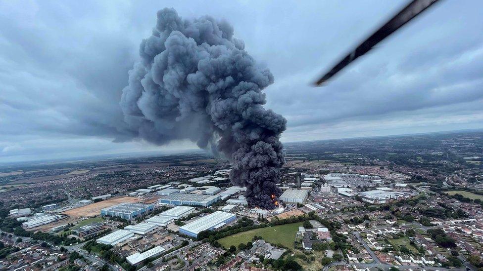 The fire seen from an air ambulance