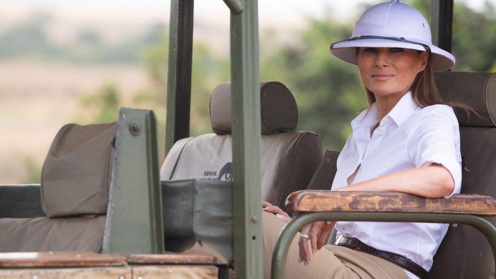 Melania Trump in a pith helmet