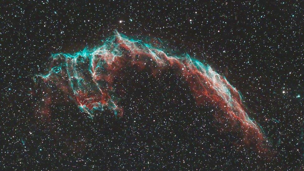 Eastern veil nebula part of the cygnus loop, and is the remnants of a supernova (exploding star)